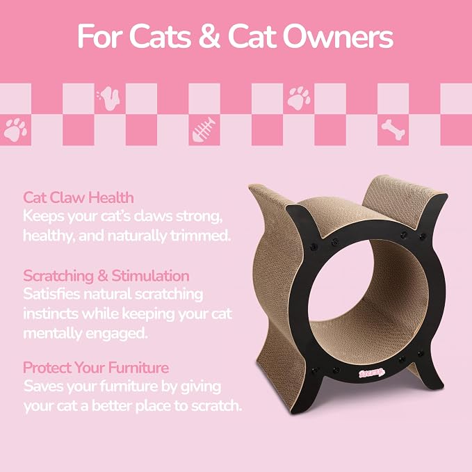 Nyan 16.5" Modern Cardboard Tunnel Cat Scratcher House with Catnip, Corrugated Indoor Cat Hideaway Den, Solid Black Scratching Surface for All Cats CSR1007J