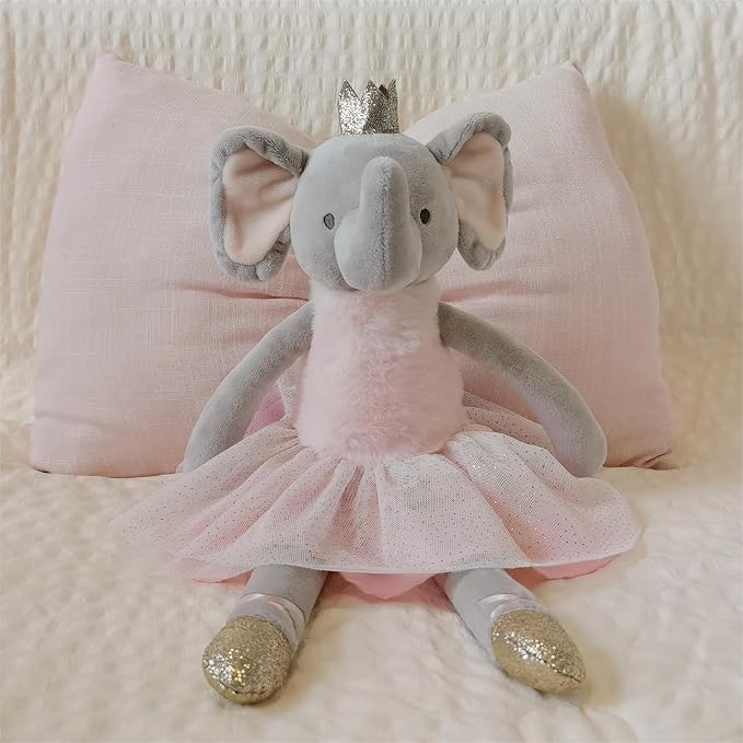 Princess Elephant Stuffed Animals,15.7" Pink Stuffed Elephant Plush with Skirt and Crown,Cute Doll for Girls