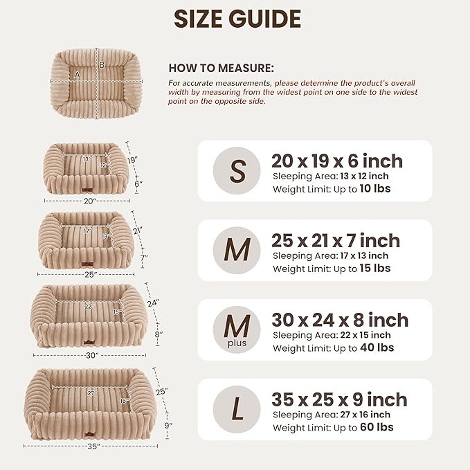 Cute Dog Bed for Small Dogs & Cats,Washable Fluffy Cat Beds for Indoor Cats, Rectangle Orthopedic Memory Foam Puppy Beds with Anti-Slip Bottom, 20 x19 x 7 Inches, Camel