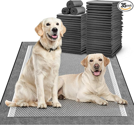 MIZOK Pee Pads for Dogs 30x36in Charcoal Dog Pads XL, Super Absorbent Odor Eliminating Leak-Proof, Dog Pee Pads with Activated Carbon for Large Breeds, Disposable (35 Count)