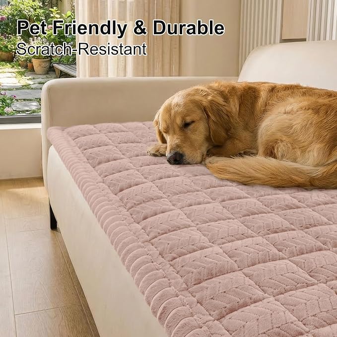 Smiry Couch Cover for Dogs, Non Slip Fuzzy Pet Sofa Covers Washable for 2 Cushion Couch, Soft Thick Furniture Protector for Cats Dogs, Against Fur, Dirt, Scratch Resistant (Dusty Pink, 27.6"x47")