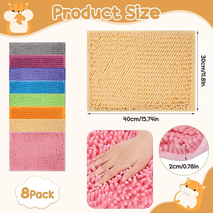 8 Pcs Guinea Pig Cage Liner, 16x12 Inch Washable Fleece Bedding Mats & Reusable Pee Pads for Rabbits and Small Animals (8 Colors)