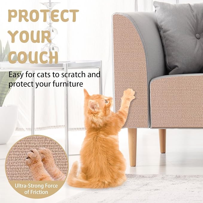 Climbing Cat Scratcher Mat Trimmable Cat Scratching Post Carpet 78.7’’x15.8’’ Self Adhesive Carpet Mat Pad Replacement for Cat Tree Shelves Post Couch Wall Furniture Steps DIY Protector (Beige)