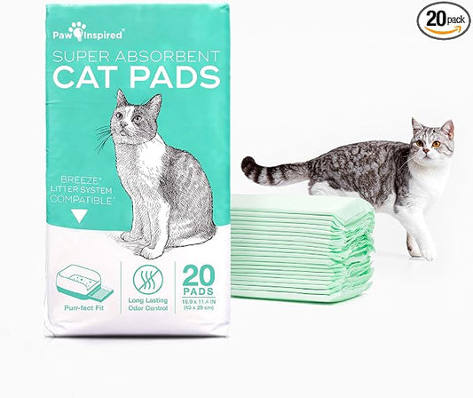 Paw Inspired Cat Pads, Generic Refills for Tidy Cats Breeze Litter Box System, Disposable Kitty Litter Liners, Super Absorbent Pee Pads, 16.9 x 11.4 Inch (Original/Unscented, 20 Count)