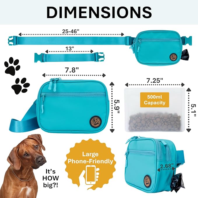 Auntie Sally's Bed & Biscuit Dog Treat Pouch for Training or Walking, Hands-Free Bag with Easy-Clean Silicone Liner, Adjustable Belt, and Multiple Pockets