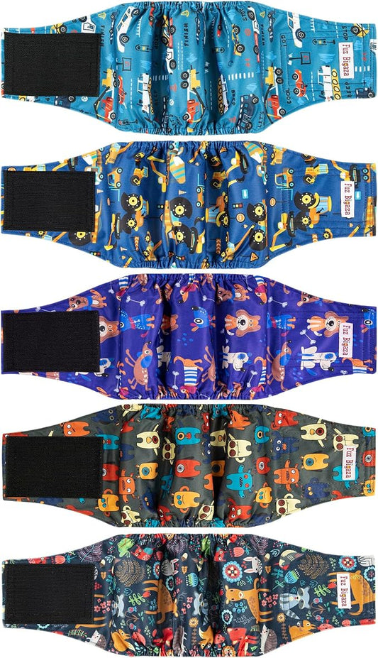 5 Pack Male Dogs Diapers, Washable Reusable Premium Belly Bands for Male Dogs, High Absorbing Male Dog Pee Wraps for Doggie in Incontinence or Excitable Urination and Training Large