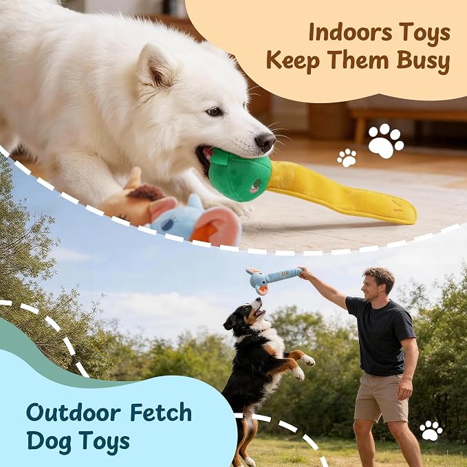 Nocciola Dog Squeak Toys 3pcs, Dog Toys to Keep Them Busy for Aggressive Chewers, Hide and Seek Crinkle Dog Toy for Large Dogs, Long Face Wild Animals Playground Series