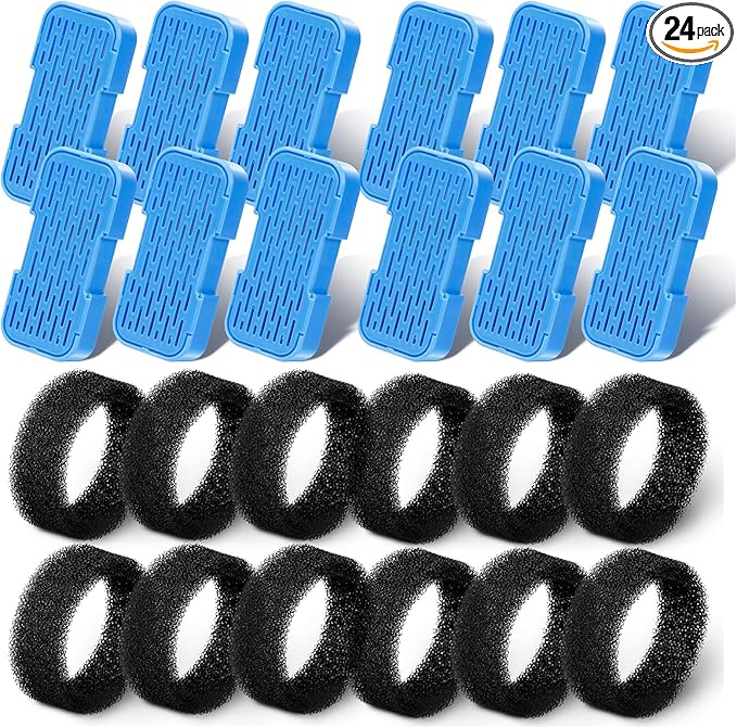 AONBOY Cat Water Fountain Filters, 12 Filters + 12 Cat Fountain Sponge, Suitable for AONBOY Pet Fountain S3-SC, Multiple Filtration, Isolates Floating Hairs and gets rid of Odors
