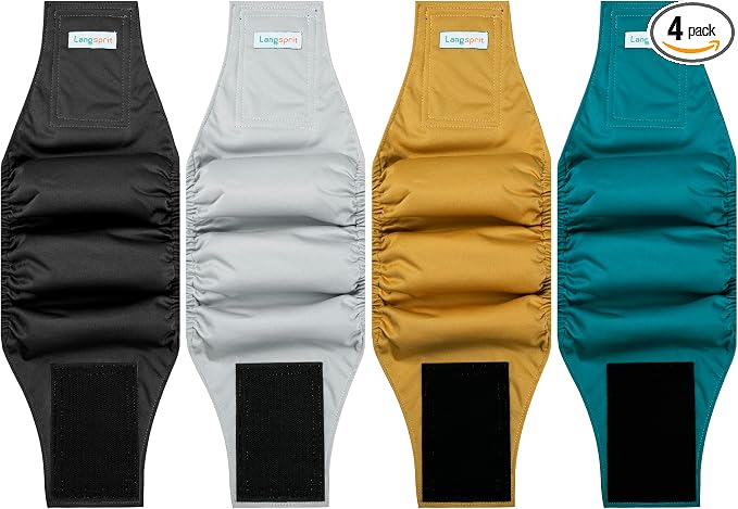 Male Dogs Diapers Belly Bands(4Pack), Washable Reusable Male Boy Doggy Wraps Panties for Doggie Puppy Pooping Potty Training Incontinence Marking Pañal para Perro Black Blue Gray Gold X-Large