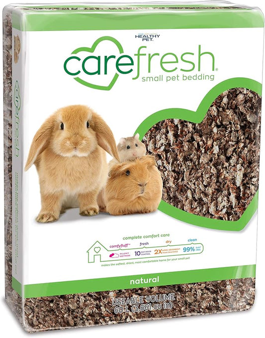Carefresh Small Pet Bedding, 99% Dust-Free Natural Paper with Superior 10 Day Odor Control & Absorption for Guinea Pigs, Hamsters, Rabbits, & Rats, 60 L