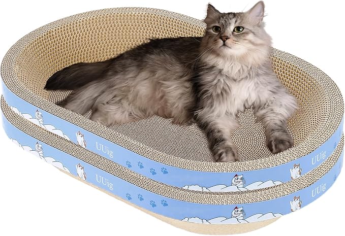 Cat Scratcher, 2pcs-23.6x14.9 inches Large Cat Scratching Board, Cardboard Cat Scratchers for Indoor Cats, Oval Cat Scratch Pad Bed with Catnip
