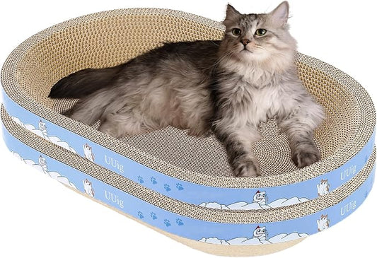 Cat Scratcher, 2pcs-23.6x14.9 inches Large Cat Scratching Board, Cardboard Cat Scratchers for Indoor Cats, Oval Cat Scratch Pad Bed with Catnip