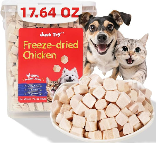 Just Try 1.1 LB Freeze Dried Chicken Cat & Dog Treats Food Topper Single Ingredient High Protein Grain Free Healthy Dog Training Treats - Large Size