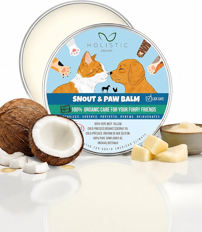 Dog & Cat Snout Paw Balm with Beef Tallow – Lick Safe. Paw & Nose Moisturizer for Dry, Cracked Paws – Natural Protective Balm for Dogs & Cats – 4 oz