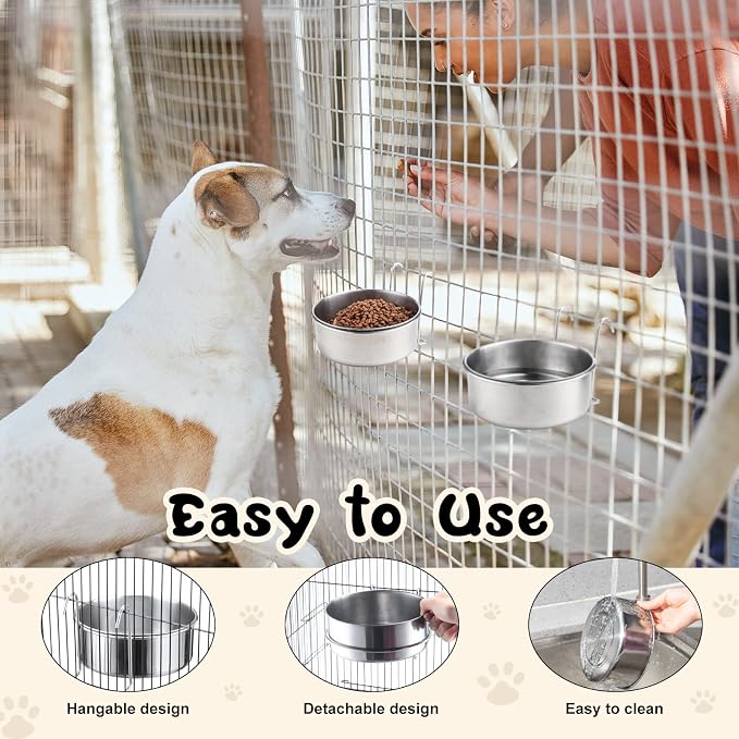 mumufy 6 Pieces Stainless Steel Hanging Water Bowls with Holder Detached Anti Spill Pet Metal Bowl Cage Kennel Crate Food Bowl(16 x 6 cm)
