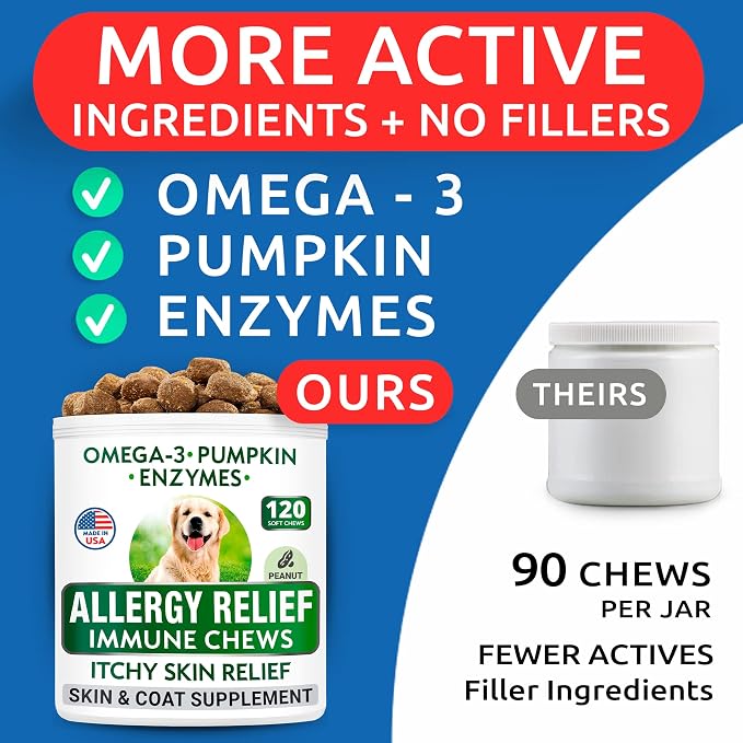 Allergy Relief + Advanced Calming Bundle - Anti-Itch Skin&Coat + Anxiety Relief - Omega 3 Fish Oil + Hemp Oil + Melatonin - Itching &Paw Licking + Separation Aid - 240 Chews - Made in USA