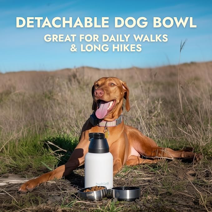 Hydropet Portable Dog Water Bottle (64 oz) – Stainless Steel, BPA-Free, Leak-Proof – Detachable Dog Water Bowl & Dog Food Bowl – Neoprene Carry Bag – Essential Dog Accessories for Daily Walks & Travel