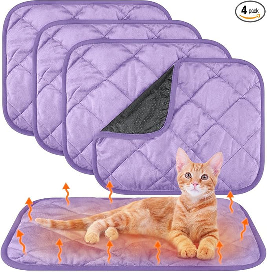 4 Pack Self Heating Cat Pad Self Warming Dog Mat Reflects Body Heat Extra Warm Thermal Pet Pad Washable Dog Cat Bed Crate Bed Mat Blanket(16 x 20 Inch,Purple)