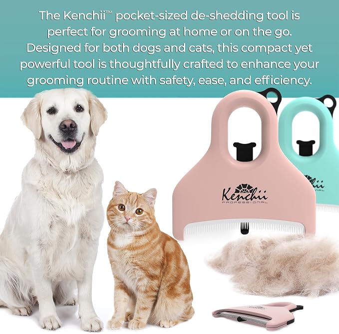 Kenchii Pocket Rake for Dogs & Cats – Precision Curved Blades – Pocket-Sized Deshedding & Grooming Tool for Long & Short Hair – Self-Cleaning, Skin-Friendly Pet Rake for Shedding & Coat Maintenance