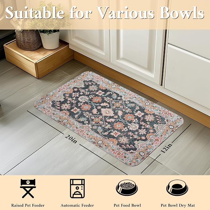 Dog Food Mat for Floors Waterproof Quick Dry Pet Placemat Cat Feeding Bowls Mats for Food and Water, Eco-Friendly Dog Accessories Diatomite Pets Supplies 12" X 20"