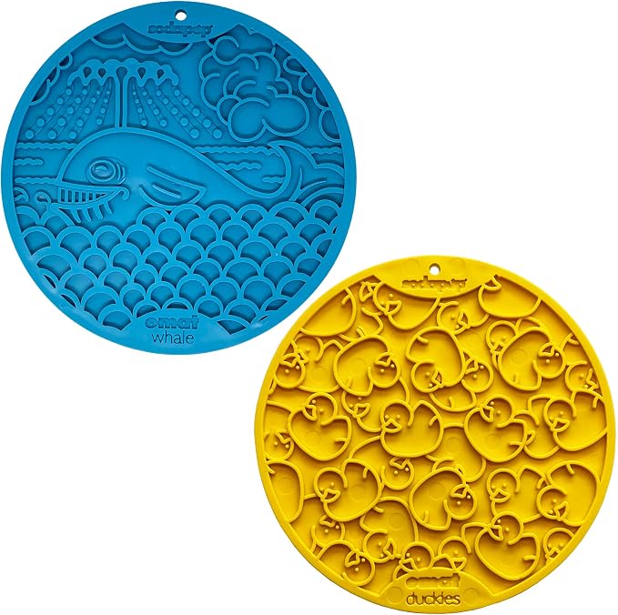 SodaPup Whale & Duckies Bathtub eMat Bundle – Durable Lick Mat Feeder with Suction Cups Made in USA from Non-Toxic, Pet-Safe, Food Safe Rubber for Digestive Health, Avoid Overfeeding, Calming, More