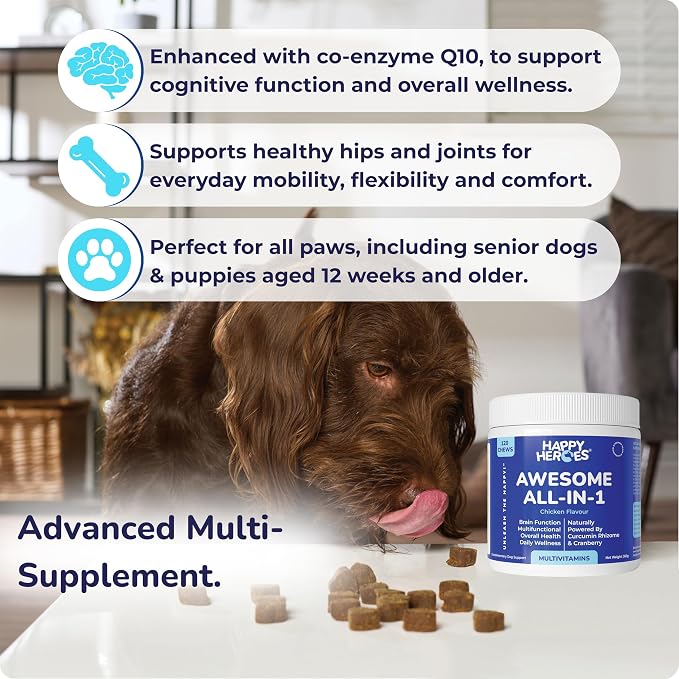 Awesome All-in-1 Dog Treats, 100% Natural Supplement, Supports Dog Joint Health, Cognition, Skin & Coat, Allergy and Itch Relief, with Probiotics for Gut Health, 120 Soft Chews