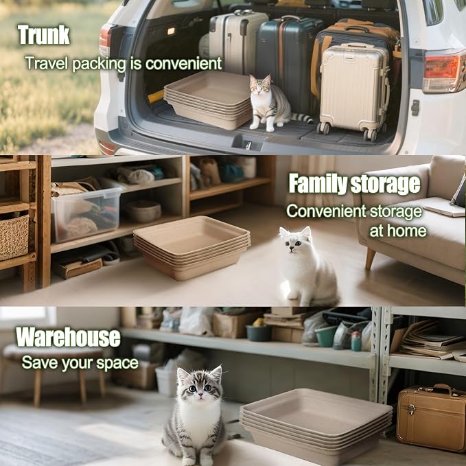 Disposable Litter Boxes for Cats Large: 8-Pack Leak-Proof Sustainable for Indoor/Travel Use Standalone or as Liner17.5'' x 13.5''
