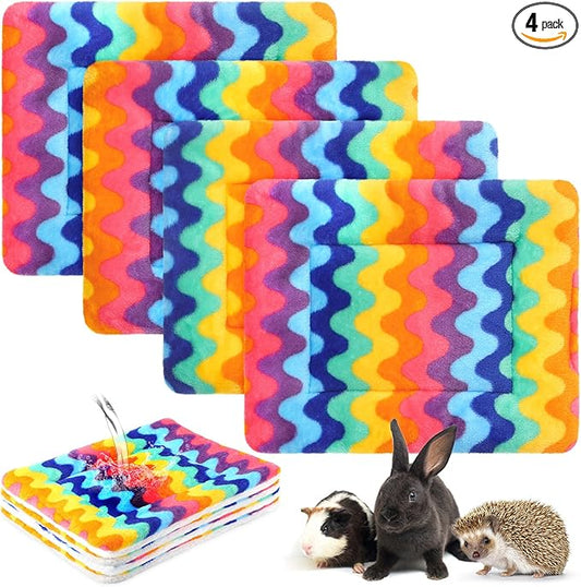 Haull 4 Pcs Waterproof Guinea Pig Bedding Soft Dog Cat Bed Crate Mat Small Animal Plush Cage Liners Rabbit Bunny Kennel Pad Reversible Cozy Pee Thickened Hamster Pad(Rainbow,13 x 10 Inch)