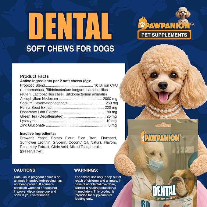 Dental Soft Chews for Dogs Oral Health & Fresh Breath 60 Count