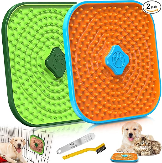 Licking Mat for Dogs, Crate Lick Mats Slow Feeder,Dog Cage Training Tools Pet Licking Mat Slow Feeder for Peanut Butter Kennel Therapy Dog Lick Pads for Boredom Anxiety (2pcs)