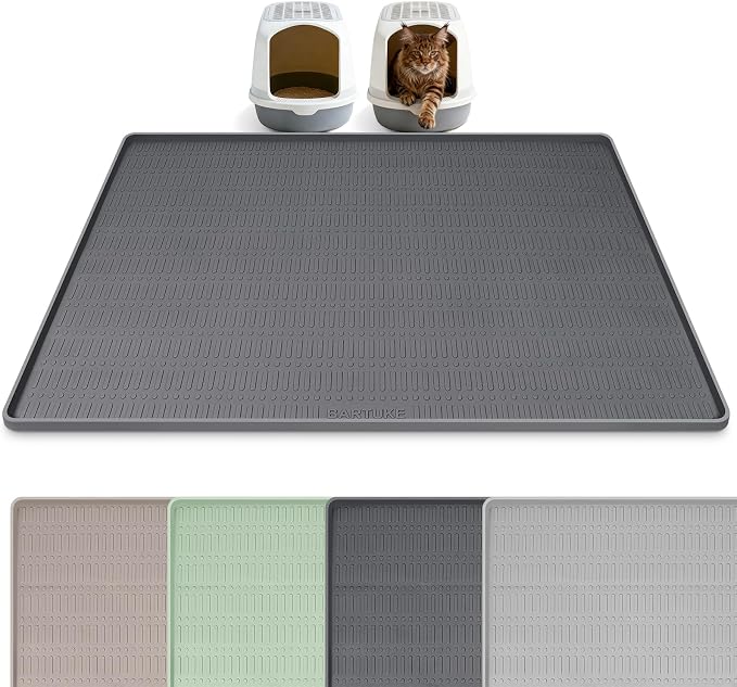 Silicone Cat Litter Mat, 47" x 35" Extra Large Litter Trapping Mat for Litter Box, Leak-Proof, Non-Slip, Kitty Litter Mats with Soft Texture for Floor, Keeping The Floor Clean (Dark Grey)