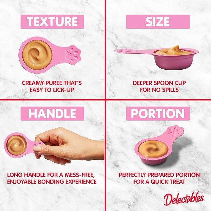 Delectables Lickable Spoon Handheld Wet Cat Treats Made with Real Salmon, Quick & Easy Creamy Puree, Mess Free, Grain-Free, No Added Fillers, No by-Products, No Added Preservatives, Salmon 32ct