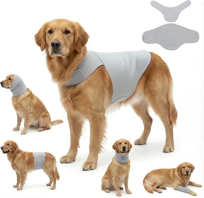 DAJIDALI® Dog & Cat Anxiety Vest & Spay Recovery Suit – Silent Adjustable Calming Wrap for Surgery & Thunderstorms – 2-Piece Cone & Recovery Onesie Alternative