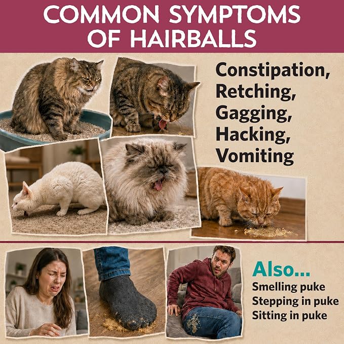 Hairball Buster Powder for Cats, Cat Hairball Treatment with Probiotics, Fiber & Omega 3, Digestive Support, Smoked Fish Flavor, 2 Billion CFU, 30 Servings