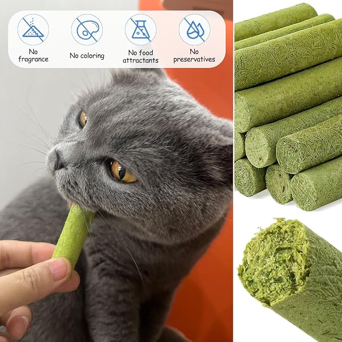 100g Cat Grass Teething Stick, Freezed Drying Cat Grass Sticks Snacks for Cats, Edible Cats Treats for Teeth Cleaning and Hairball Removal