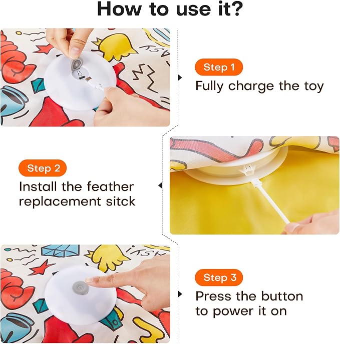 Potaroma Interactive Cat Feather Toys, Hide and Seek Concealed Moving Feather Wand, Rechargeable Touch Activated Indoor Kitten Exercise Kicker, Mouse Squeaky, Graffiti Cover