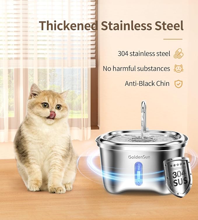 Cat Water Fountain Stainless Steel, 120 oz/3.5 L Pet Water Fountain for Cats Indoor, Automatic Cat Fountains for Drinking, Dog Water Fountain with Replacement Filters, Ultra-Quiet, Water Level Window
