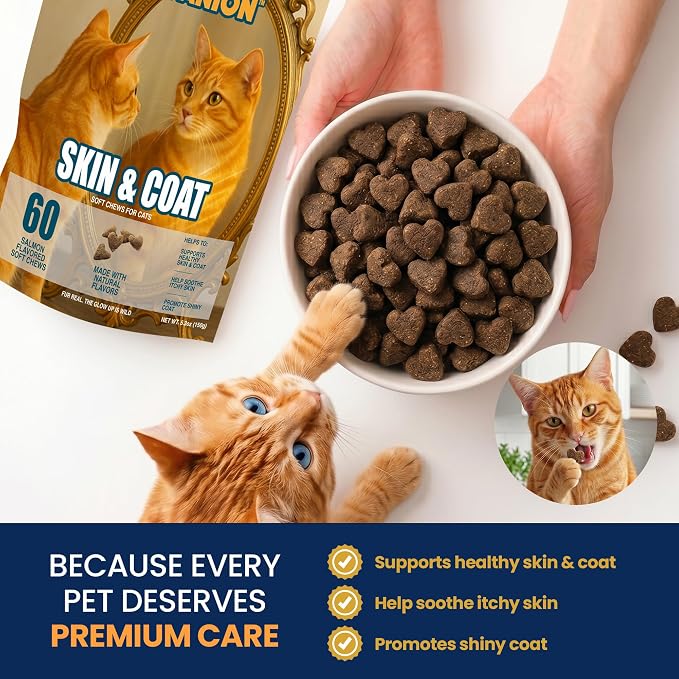 Skin & Coat Soft Chews for Cats Shedding Control 60 Count