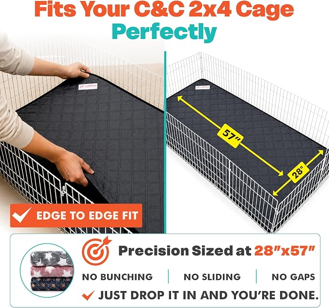 LUFTPETS Reusable Guinea Pig Cage Liners 5 Pcs - 2 Washable C&C 2x4 Pee Pads 57”x28” + 3 Soft Bunny Fleece Blankets 24”x16”, Waterproof Rabbit Bedding with Odor Control, Absorbent Mats for Small Pets