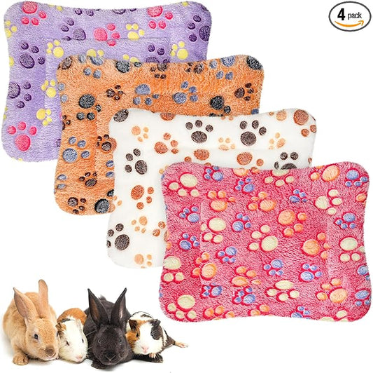 Haull 4 Pcs Waterproof Guinea Pig Bedding Soft Dog Cat Bed Crate Mat Small Animal Plush Cage Liners Rabbit Bunny Kennel Pad Reversible Cozy Pee Thickened Hamster Pad(Paw,13 x 10 Inch)