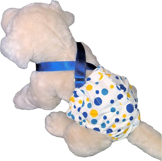 Female Dog Diaper with Suspenders Cotton Reusable Washable for Small Dog Breeds (Blue, Small: Waist 10" - 13")