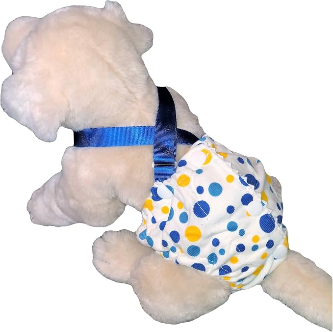 Female Dog Diaper with Suspenders Reusable Washable for Small Dog Breeds (Blue, XSmall: Waist 7" - 10")
