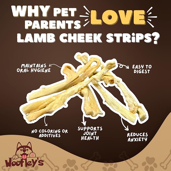 Woofley's Lamb Cheek Strips - 5 LB - Beef Cheek Dog Chews - No Hide Bones for Dogs
