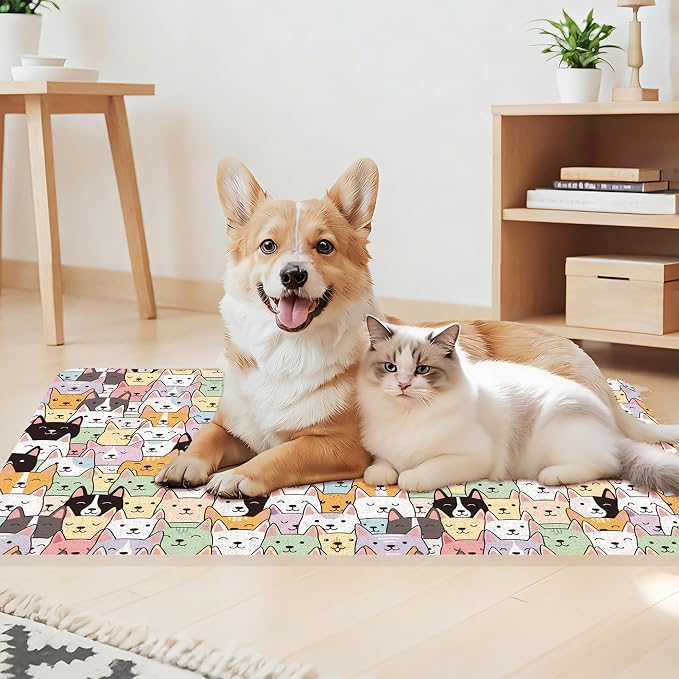 Dog Food Mat, Absorbent Pet Feeding Mat for Dog & Cat Food and Water Bowl, Non-Slip Quick Dry Pet Placemat Floor Protector for Messy Drinkers(12 x 20in)