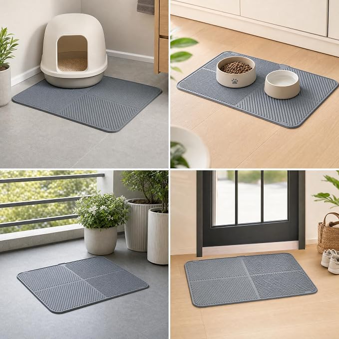 Silicone Cat Litter Mat 30" x 23",Large Cat Litter Mat for Litter Box, Waterproof Easy to Clean & Soft on Kitty Paws,Kitty Litter Pads for Indoor Cats-Grey