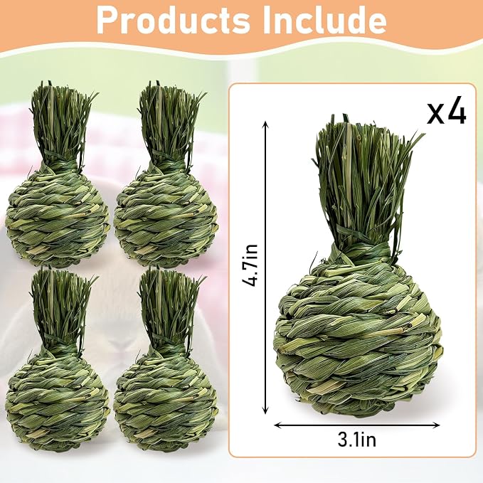 Hamiledyi Bunny Chew Toys Rabbit Rattan Grass Scratcher Climbing Tree Fun Tree Carrot Play Toys 4 Pcs Rabbit Chew Ball Timothy Grass Ball Small Animal Activity Play Chew Toys Teeth Grinding