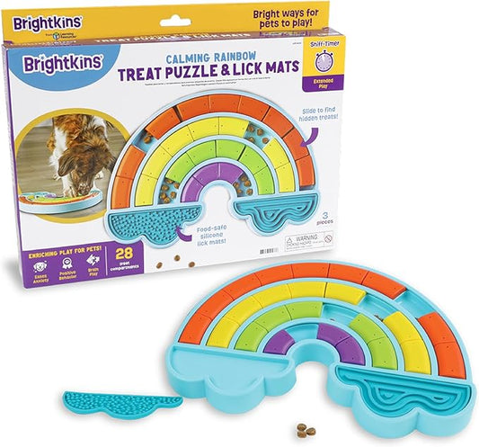 Brightkins Calming Rainbow Treat Puzzle & Lick Mats - Interactive Dog Toys, Puppy Toys for Boredom, Cat Puzzle Feeder, Mental Stimulation for Dogs, Dog Treat Activity, Brain Games for Dogs and Cats
