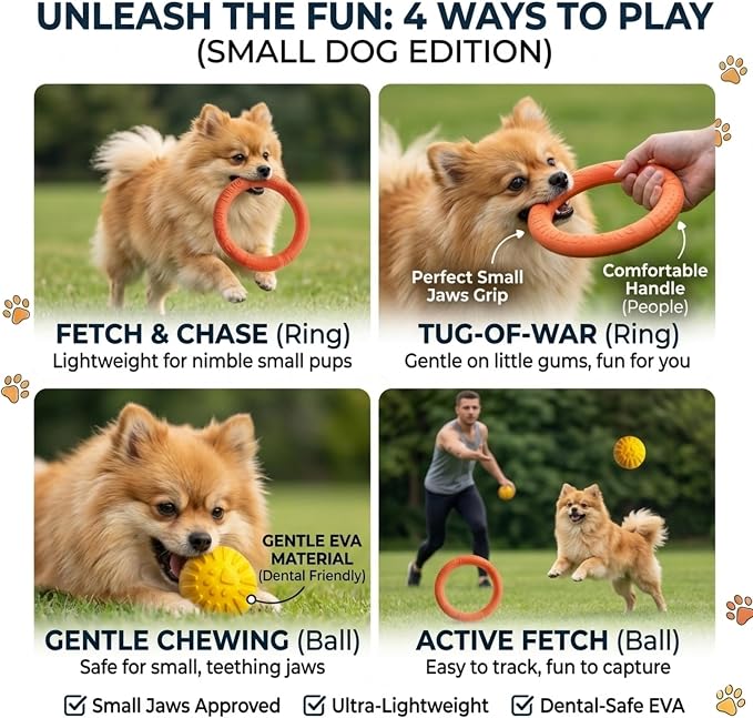 Floating Ring & Ball Combo Set, 2 Pack EVA Water Fetch Toys for Dogs, Durable Chew Tug Toy for Small Medium Large Dogs, Pool Beach Interactive Play (Orange, Small)