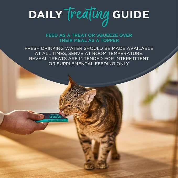 Reveal Tuna with Salmon Puree Lickable Cat Treats 40-Pack, Limited Ingredient, Grain Free, Protein Squeeze Up Cat Treats for Training or Food Topper (40 x 0.5 oz Pouches)