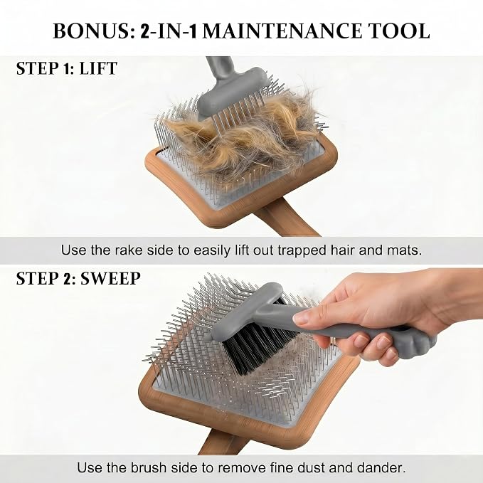 Slicker Brush for Dogs 4PCS- Lrage Dog Grooming Kit, Goldendoodle Labradoodle & Poodles with Detangling Comb for Haired Dogs, Matted Hair & Bath Massage Set, Naturally
